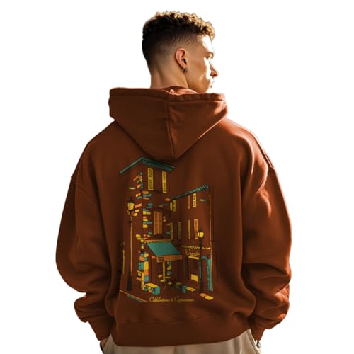 NOBERO Men Oversized Fit Oversized Hooded Sweatshirt(1M-TWRH-C1396-MO3_Mocha Bisque_M) - Image 1