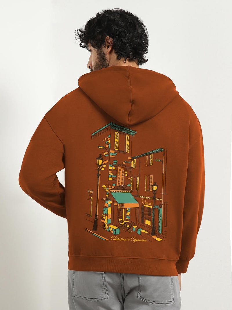 NOBERO Men Oversized Fit Oversized Hooded Sweatshirt(1M-TWRH-C1396-MO3_Mocha Bisque_M) - Image 3