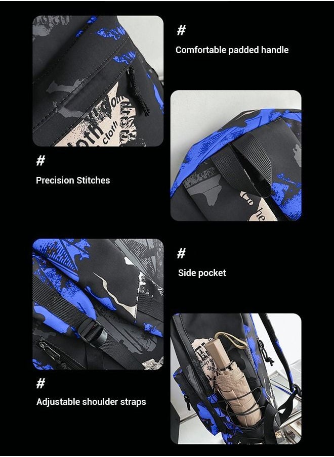 roaiss Unisex Colorblock Letter Graphic Backpack Casual School Bag Personality All-match Leisure Bookbag for Girls Boys Middle High College Student Travel Black/Blue  - Image 5