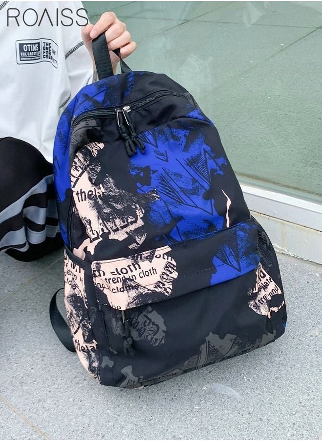 roaiss Unisex Colorblock Letter Graphic Backpack Casual School Bag Personality All-match Leisure Bookbag for Girls Boys Middle High College Student Travel Black/Blue  - Image 3