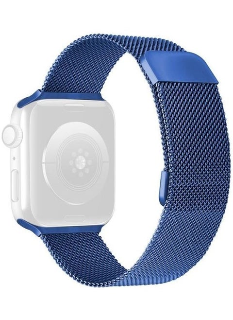 Double Section Milanese Magnetic Elasticity Replacement Strap Watchband For Apple Watch Series 7/6/5/4/3/2/1/SE 42/44/45mm Blue