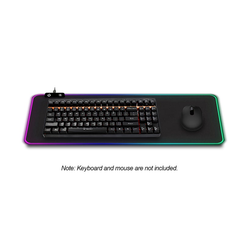 مضخم ألعاب LED RGB - سطح ناعم من النسيج الدقيق الكبير بحجم 31.5 × 11.8 إنش، زر واحد يعمل مع 14 وضعًا للإضاءة الخلفية، قاعدة مطاطية لمنع الانزلاق لأجهزة سطح المكتب المحمولة لألعاب الكمبيوتر - Image 2