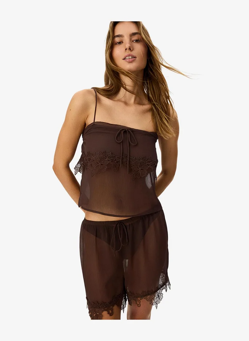 بنتي Women's Brown Sleeveless Polyester Pyjama Set with Shorts