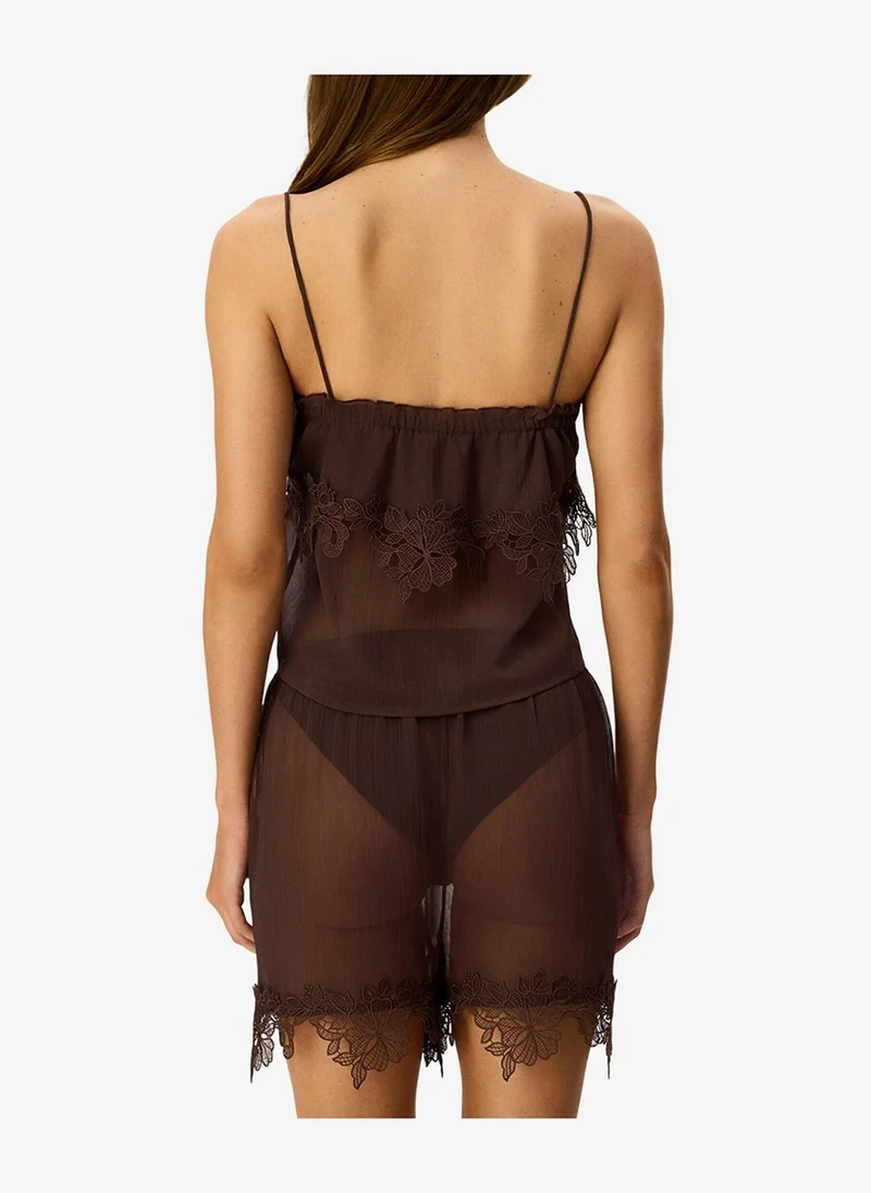 بنتي Women's Brown Sleeveless Polyester Pyjama Set with Shorts