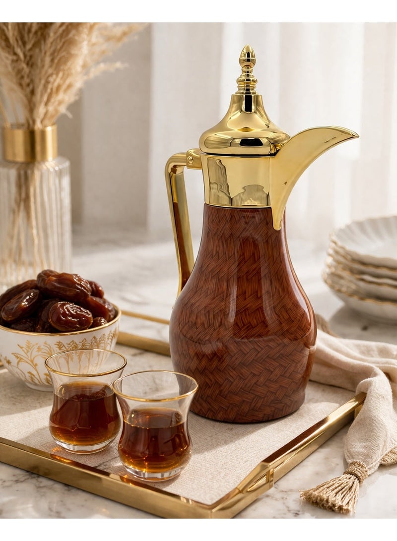بي آند دي ترمس أنيق معزول من B&D، بنقشة خشبية وتشطيب ذهبي، إبريق ترمس معزول، بسعة 0.8 لتر، بتصميم دلة عربية تقليدية - Image 1
