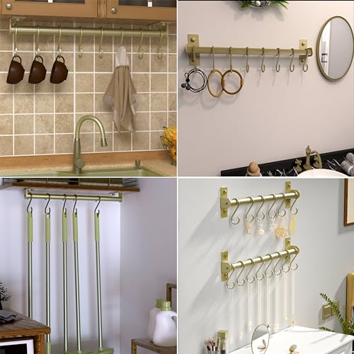 Dseap Kitchen Utensil Holder Hanger, Pot and Pan Rack Wall Mounted, Kitchen Rail with 8 Hooks for Hanging Cooking Utensils, Mugs, Spoons, Wall Mounted, Antique Copper New - Image 5