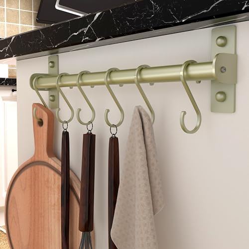 Dseap Kitchen Utensil Holder Hanger, Pot and Pan Rack Wall Mounted, Kitchen Rail with 8 Hooks for Hanging Cooking Utensils, Mugs, Spoons, Wall Mounted, Antique Copper New - Image 3