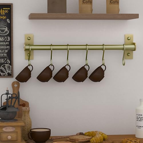 Dseap Kitchen Utensil Holder Hanger, Pot and Pan Rack Wall Mounted, Kitchen Rail with 8 Hooks for Hanging Cooking Utensils, Mugs, Spoons, Wall Mounted, Antique Copper New - Image 4