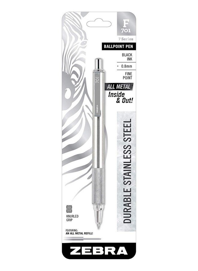Zebra Pen Zebra 29411 F-701 Ballpoint Stainless Steel Retractable Pen, Fine Point, 0.8Mm, Black Ink (4)  - Image 2