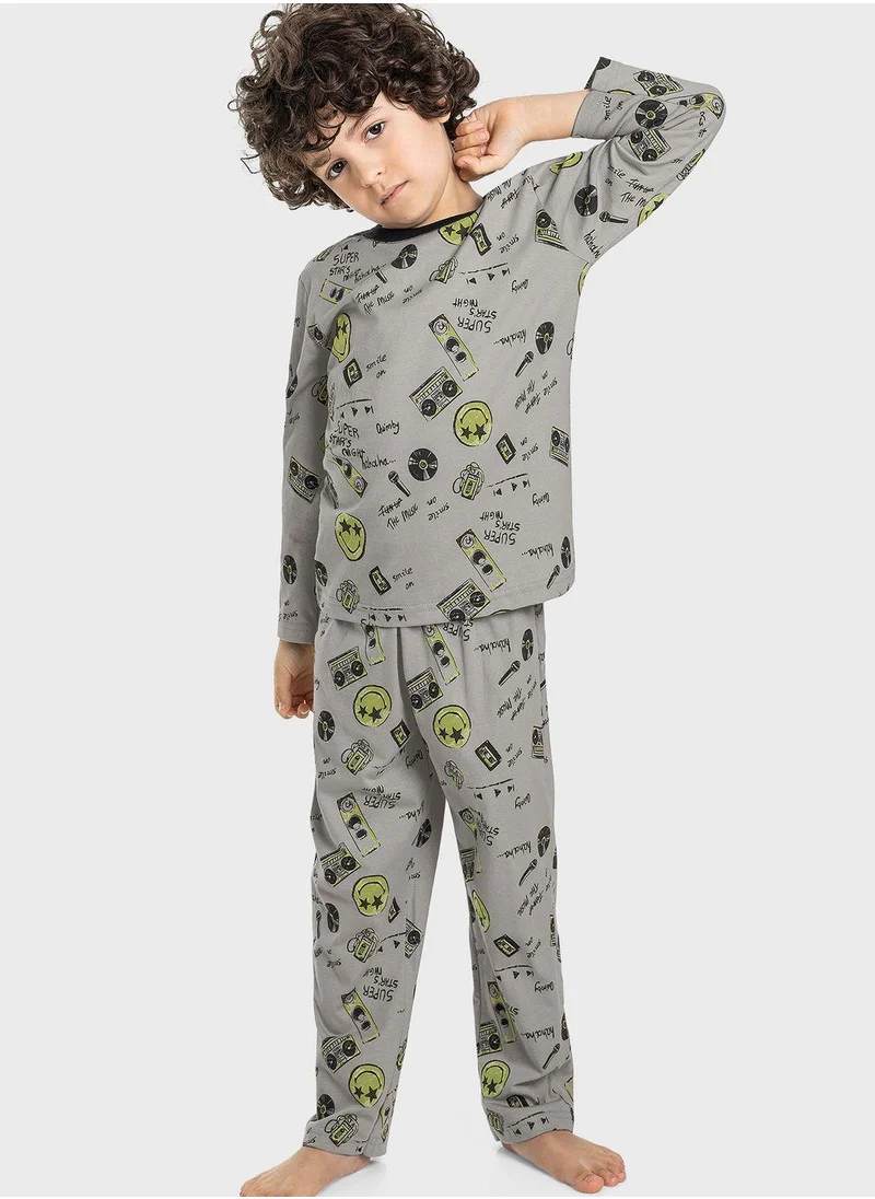 Quimby Kids Printed Casual T-shirt Pyajama Set