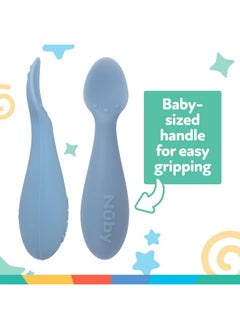 Nuby Nuby Silicone Mini Spoons - (2-Pack) Baby-Led Weaning Spoons for Babies - 4+ Months - Blue  - Image 2
