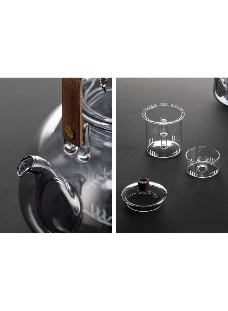 GGOOT 1000ml Japanese style glass teapot with detachable insert, stove style safety teapot, flowering and leaf scattering tea set (gray) - Image 5
