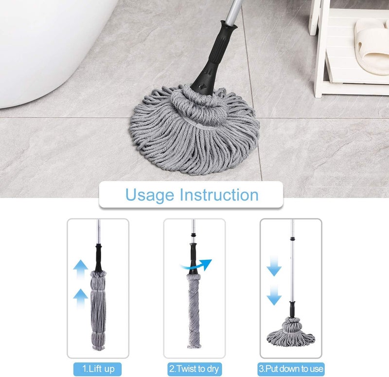Deoxys Self Wringing Squeeze Twist Mope with Replacement Head Microfiber Twisting Mop Extendable Stainless Steel Handle Reusable Household Cleaning Supplies - Image 3