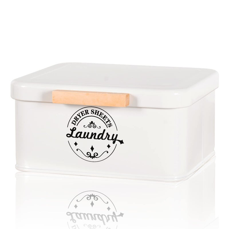 SACREDAY Dryer Sheet Holder with Hinged Lid for Laundry Room Organization. Metal Dryer Sheet Dispenser Container, Farmhouse Laundry Room Decor and Accessories for Dryer Sheets Holder, Cream - Image 1