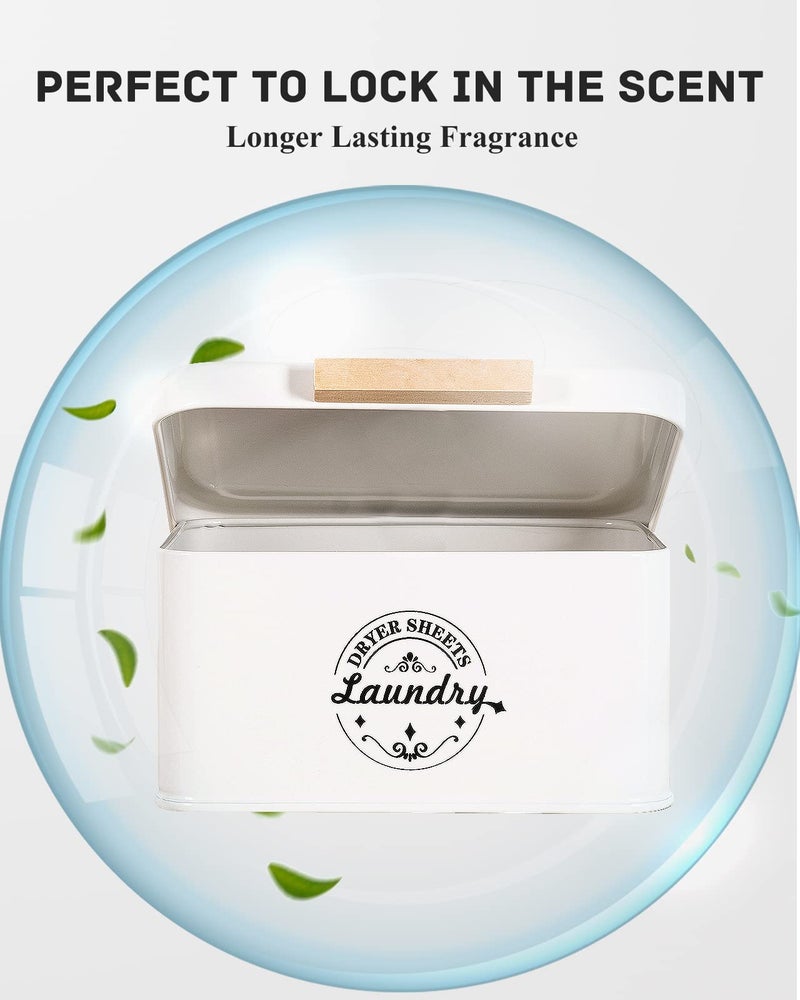 SACREDAY Dryer Sheet Holder with Hinged Lid for Laundry Room Organization. Metal Dryer Sheet Dispenser Container, Farmhouse Laundry Room Decor and Accessories for Dryer Sheets Holder, Cream - Image 3