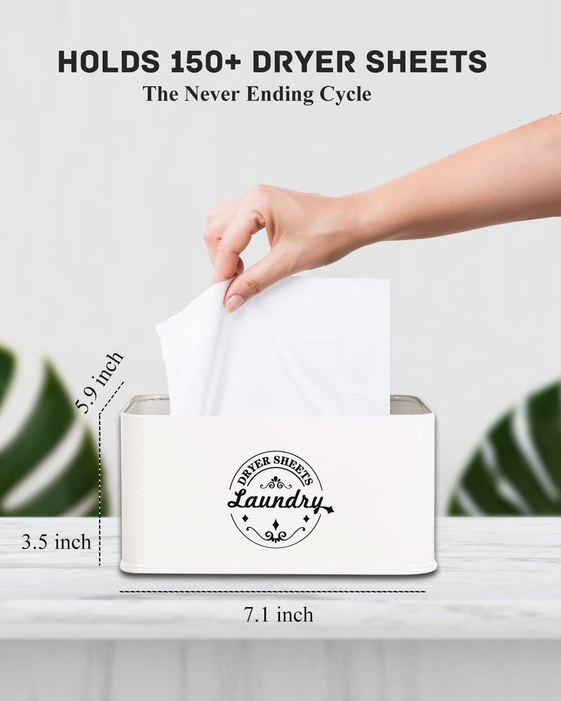 SACREDAY Dryer Sheet Holder with Hinged Lid for Laundry Room Organization. Metal Dryer Sheet Dispenser Container, Farmhouse Laundry Room Decor and Accessories for Dryer Sheets Holder, Cream - Image 4