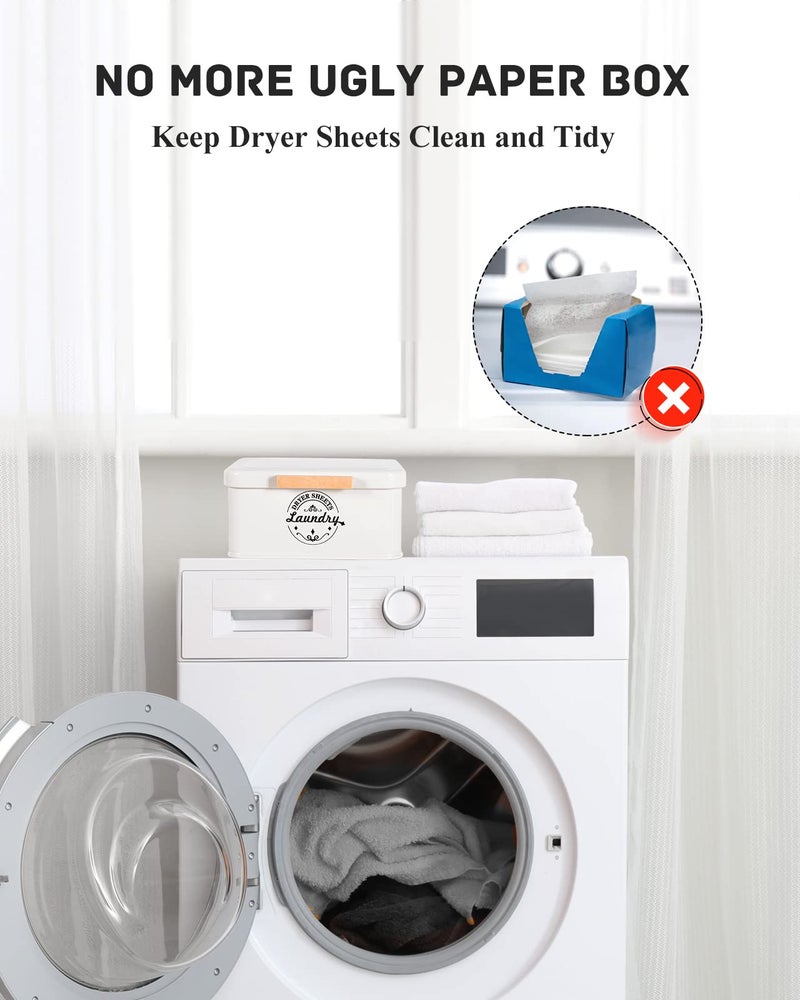 SACREDAY Dryer Sheet Holder with Hinged Lid for Laundry Room Organization. Metal Dryer Sheet Dispenser Container, Farmhouse Laundry Room Decor and Accessories for Dryer Sheets Holder, Cream - Image 2