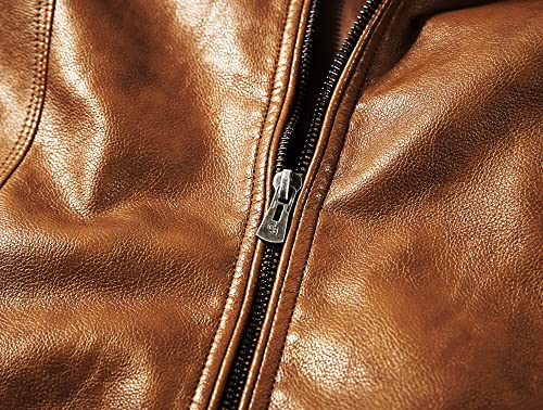 WULFUL Men's Stand Collar Leather Jacket Motorcycle Lightweight Faux Leather Outwear - Image 4