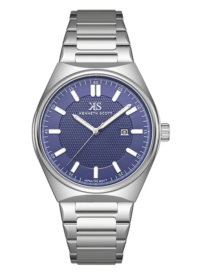 KENNETH SCOTT Kenneth Scott K24016-SBSN Men's Analog Display Watch & Stainless Steel Strap Silver