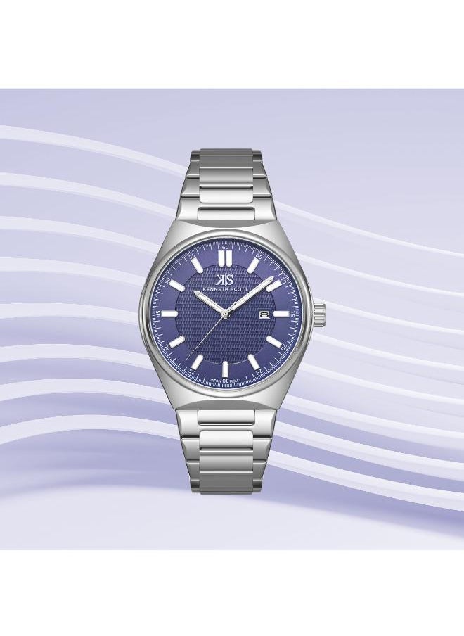 KENNETH SCOTT Kenneth Scott K24016-SBSN Men's Analog Display Watch & Stainless Steel Strap Silver  - Image 3