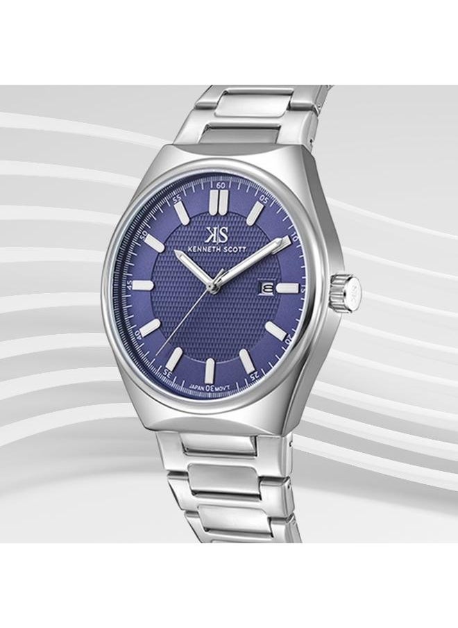 KENNETH SCOTT Kenneth Scott K24016-SBSN Men's Analog Display Watch & Stainless Steel Strap Silver  - Image 4