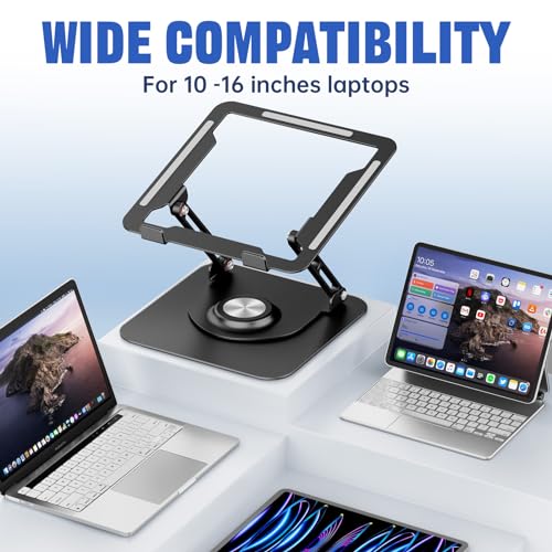 JOYEKY Laptop Stand for Desk, Adjustable Computer Stand with 360° Rotating Base, Ergonomic Laptop Riser for Collaborative Work, Foldable & Portable Laptop Stand, fits for All 10-16" Laptops - Image 5