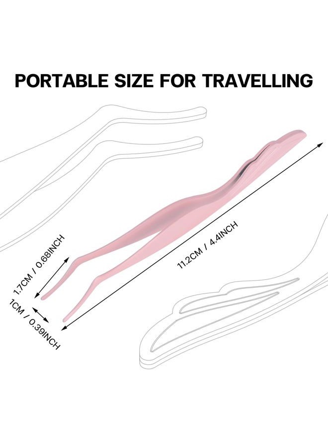 Pretty memory Eyelash Applicator Tool DIY False Curved Eyelash Extension Tweezer for Volume Lashes Application and Removal, Pink - Image 2