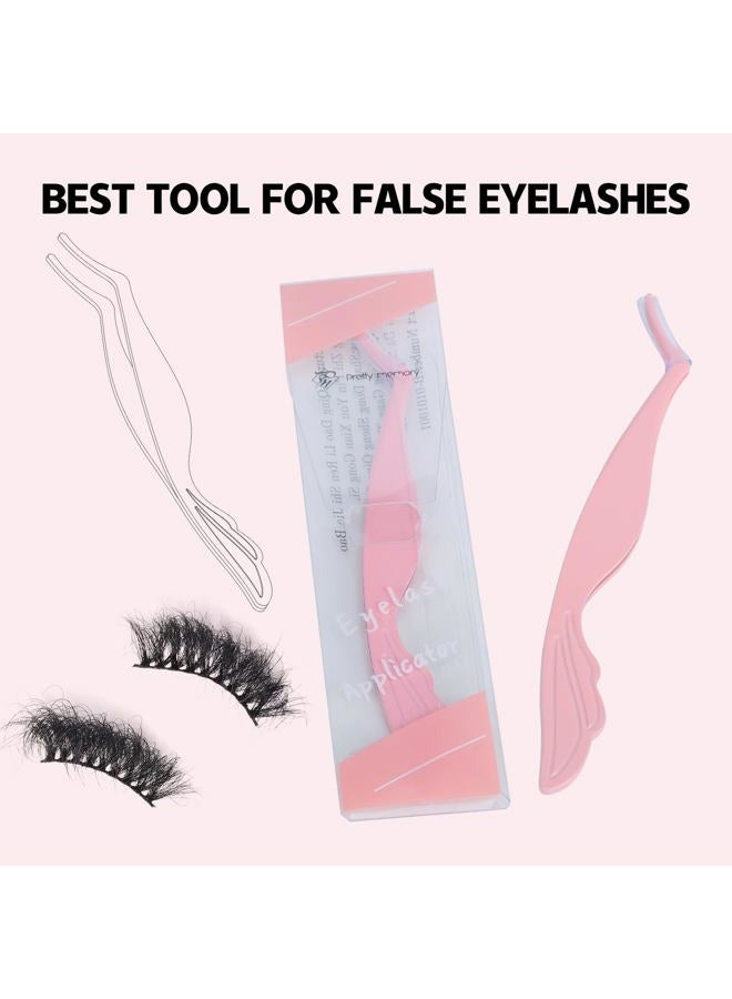 Pretty memory Eyelash Applicator Tool DIY False Curved Eyelash Extension Tweezer for Volume Lashes Application and Removal, Pink - Image 3