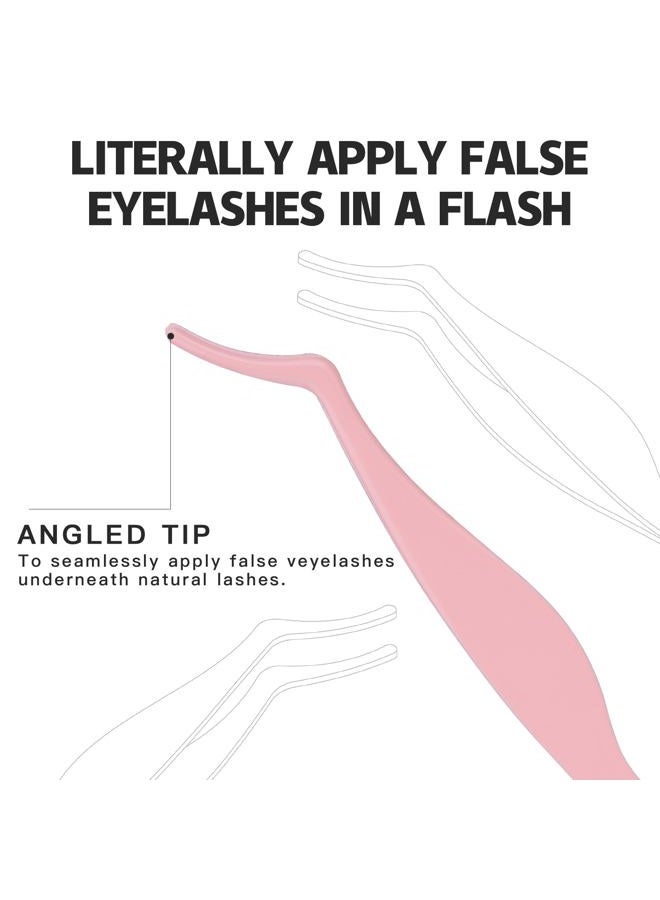 Pretty memory Eyelash Applicator Tool DIY False Curved Eyelash Extension Tweezer for Volume Lashes Application and Removal, Pink - Image 5