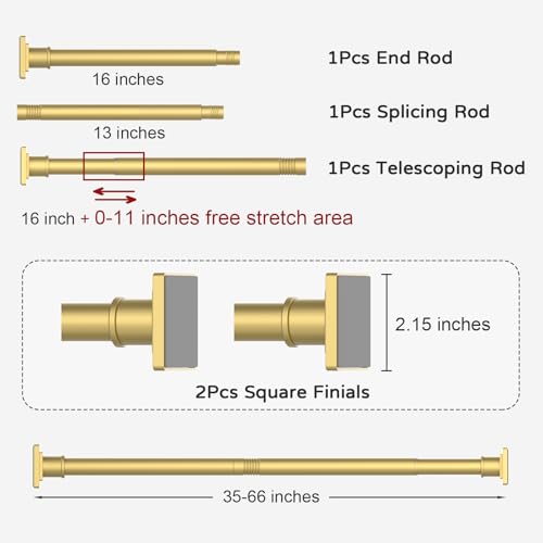 UIOSANRT Gold Shower Curtain Rod 35-66 Inches Non-Slip Shower Rod Tension Mounted No Drill , Adjustable Tension Curtain Rod for Windows Bathroom - Image 5