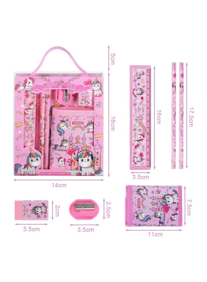 general Unicorn stationery set with 2 pencils, ruler, eraser, pencil sharpener and coin purse, unicorn stationery set for girls and boys - Image 4