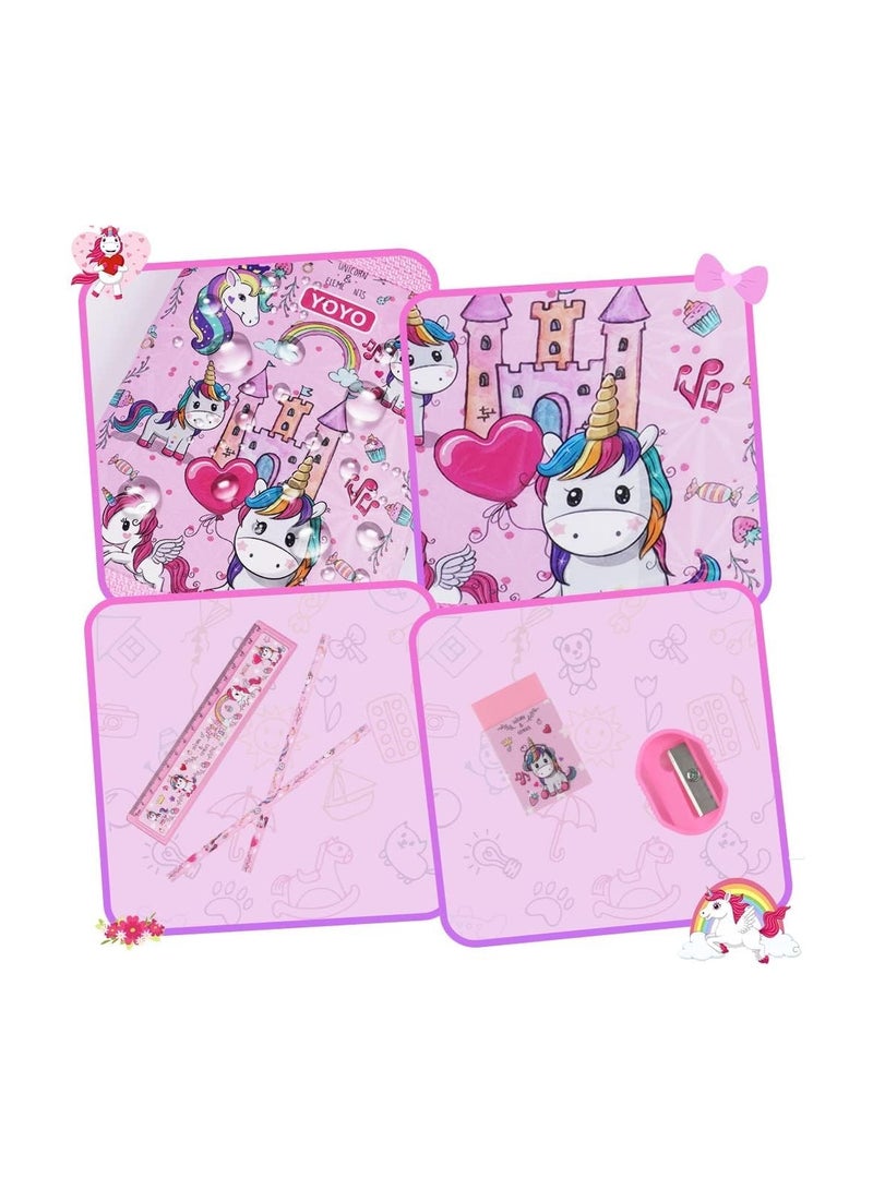 general Unicorn stationery set with 2 pencils, ruler, eraser, pencil sharpener and coin purse, unicorn stationery set for girls and boys - Image 3