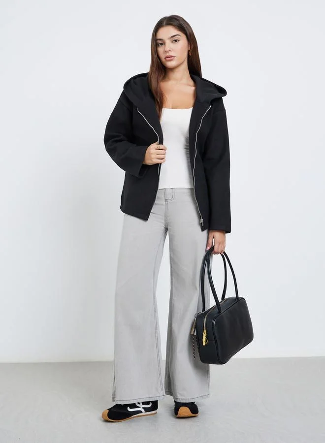 ستايلي جاكيت بومبر فضفاض بملمس صوف