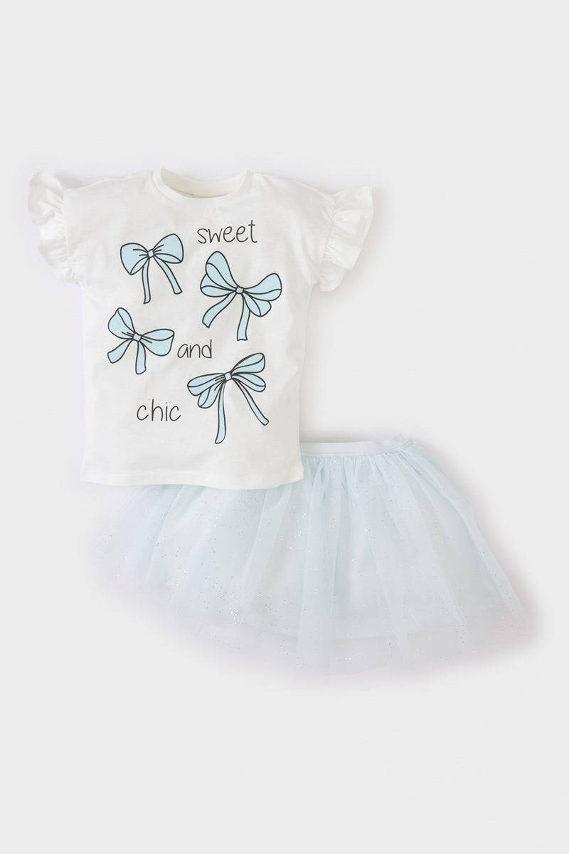DeFacto Girl Printed Short Sleeve T Shirt Tutu Skirt 2 Piece Set - Image 1