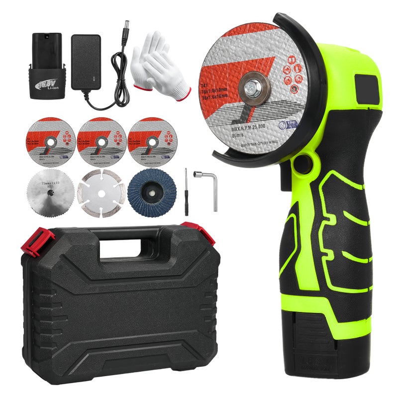 Cordless Angle Grinder 7000RPM Electric Grinding Tool Mini Grinder with 2Pcs 16.8V 2000mAh Battery and Cutting for Cutting Polished Brick Wood Stone Steel - Image 1