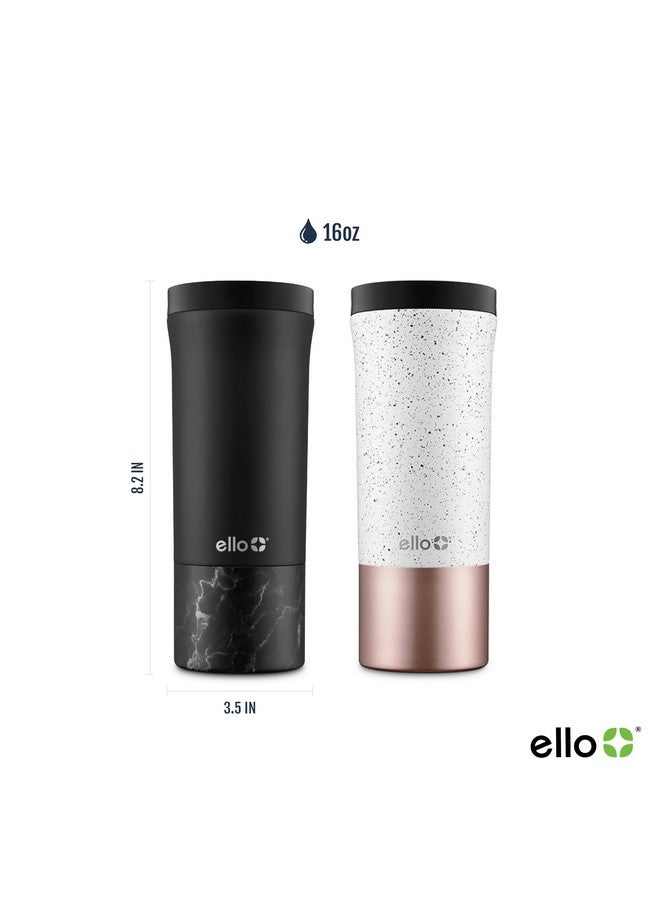 Ello Miri 16oz Vacuum Insulated Stainless Steel Travel Mug, Leak-Proof Slider Lid, Keeps Hot for 5 Hours, Perfect for Coffee or Tea, BPA-Free, Fits Most Cupholders, Holiday Gift, Black