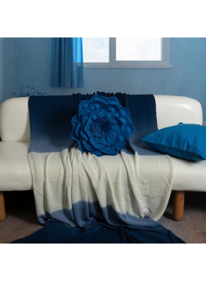 JWH Handmade Flower Throw Pillow Cover Decorative Peony Pillow Case Round Cushion Floral Pillowcase for Bedroom Bed Couch Living Room 14 Inch Royal Blue - Image 2