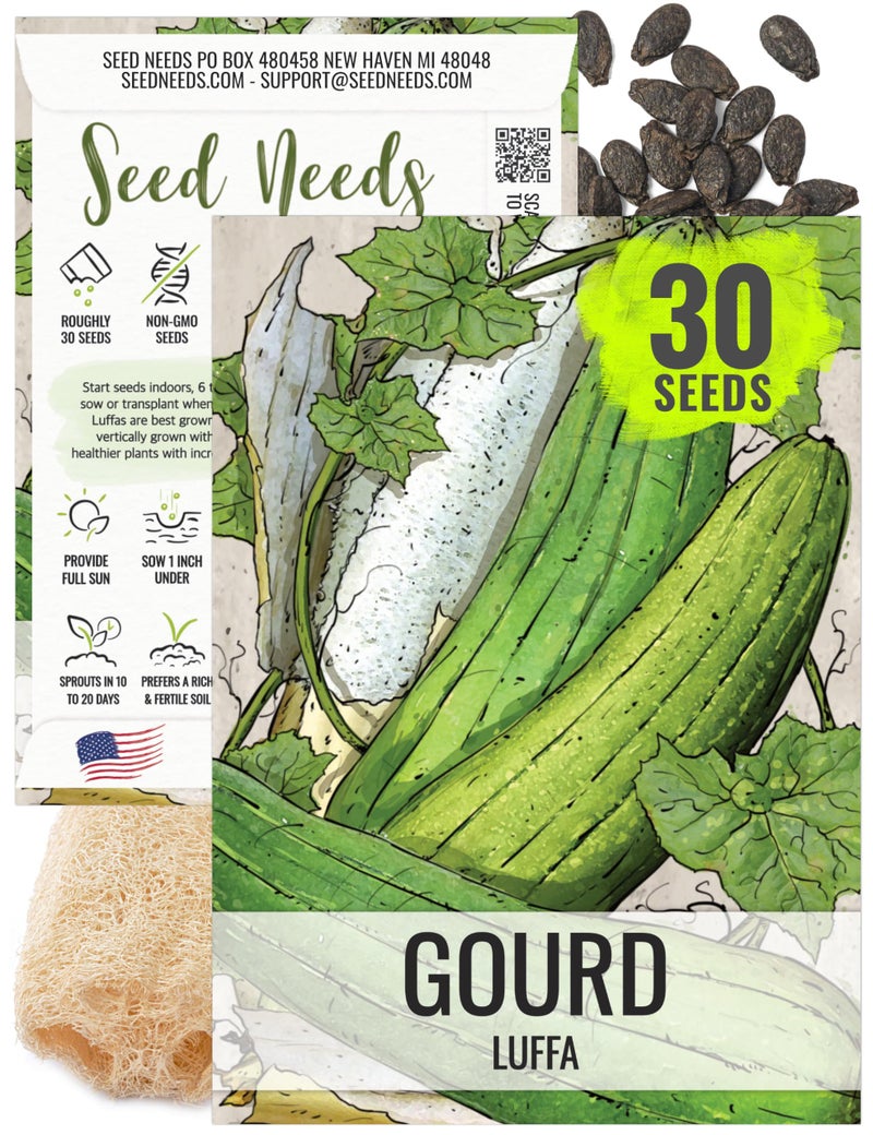 Seed Needs بذور لوفا من Seed Needs لزراعة إسفنج اللوف - بذور خضروات غير معدلة وراثيًا ووراثية وغير معالجة لزراعة حديقة خضروات منزلية في الهواء الطلق (1 عبوة) - Image 1