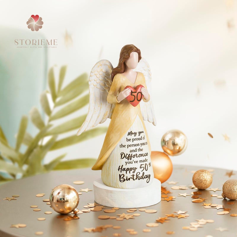 Storieme 50th Birthday Gifts for Her Women: Happy Birthday Gift for Friends Besites Sisters Daughter Mom 50 Year Old Woman Birthday Angel Figurine - Image 2
