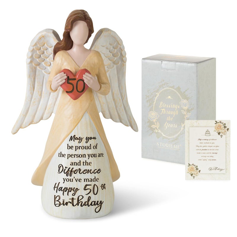 Storieme 50th Birthday Gifts for Her Women: Happy Birthday Gift for Friends Besites Sisters Daughter Mom 50 Year Old Woman Birthday Angel Figurine - Image 1