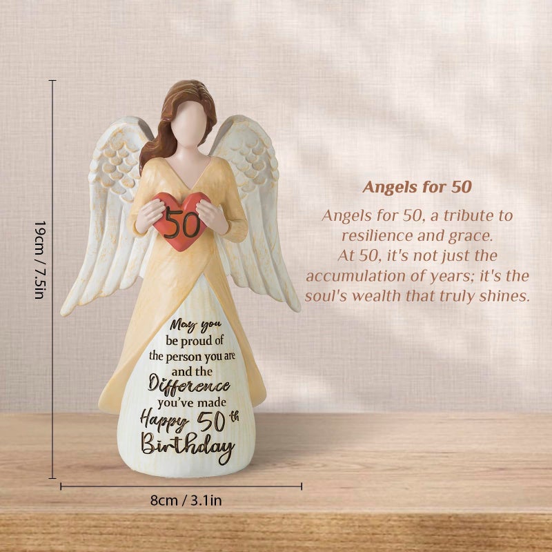 Storieme 50th Birthday Gifts for Her Women: Happy Birthday Gift for Friends Besites Sisters Daughter Mom 50 Year Old Woman Birthday Angel Figurine - Image 3