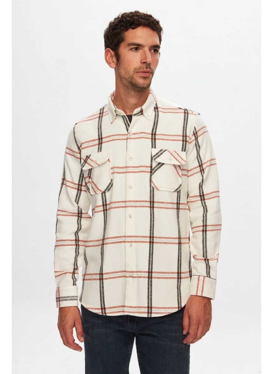دي أس دامات Ds Damat Regular Fit Ecru Plaid Lumberjack Shirt 1HC02ORTODN01