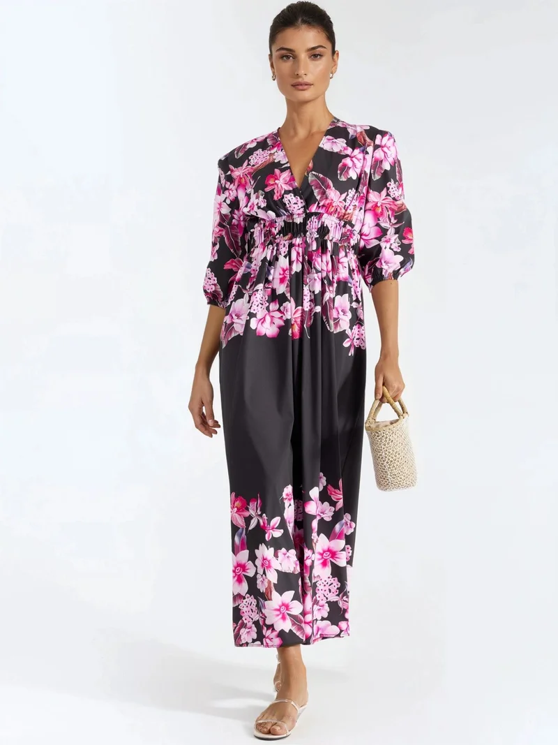 جينيفر Floral V-neck Maxi Dress