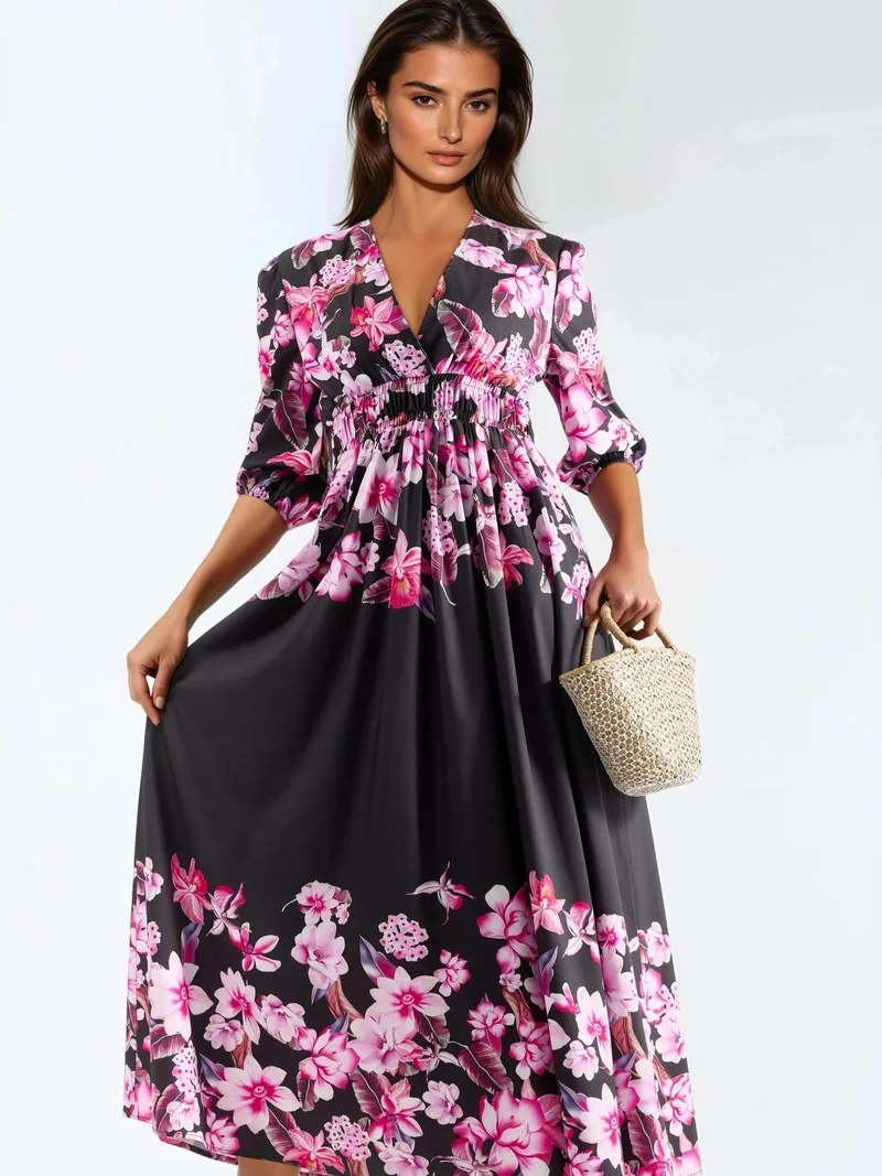 جينيفر Floral V-neck Maxi Dress