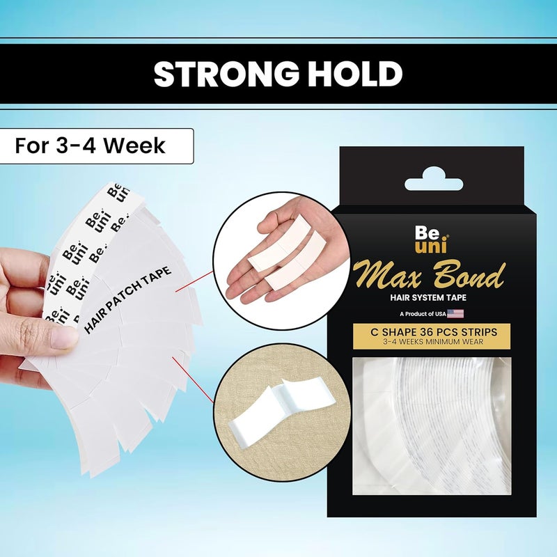 Beuni Max Bond Hair Patch Tape For Men - Extreme Hold Up To 2-4 Weeks | No Shine Tape For Hair Patch | Waterproof Wig Tape For Men | Skin Safe, Non-Allergic, Medical Grade Material | 36 Pcs - Image 2
