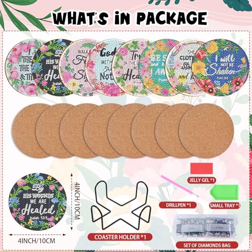 Sitsink Christian Diamond Painting Coasters 8 Pcs Christian Bible Verse Diamond Art Coasters Kit Religious Crafts - Image 3