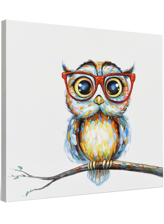 JAPO ART Owl with Glasses Funny Animal Picture Canvas Wall Art Hand Painted Decor Oil Painting Stretched Framed Artwork for Home Bedroom Living Room Decoration(24" x 24", Mrs Owl) - Image 2