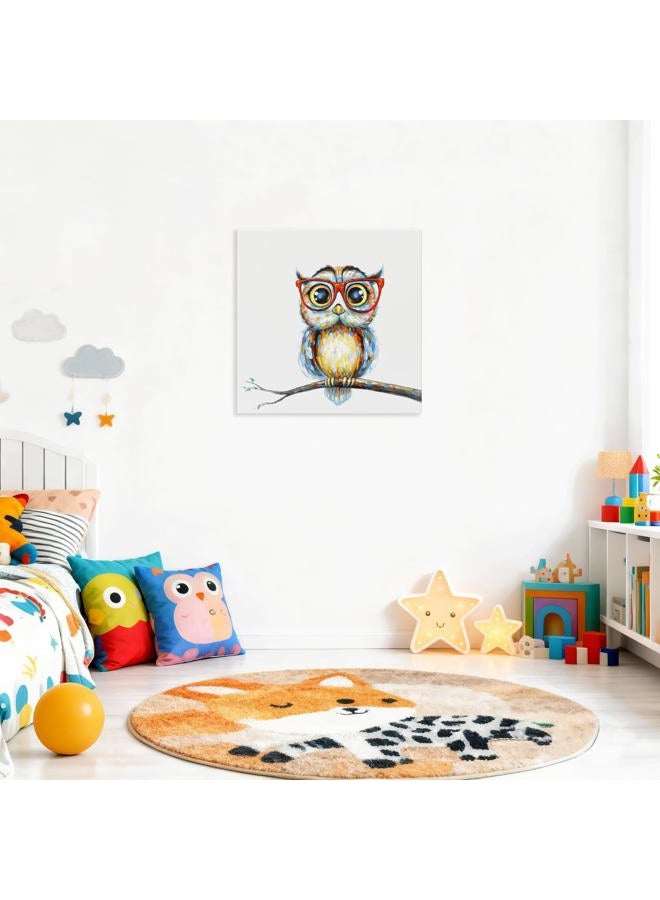 JAPO ART Owl with Glasses Funny Animal Picture Canvas Wall Art Hand Painted Decor Oil Painting Stretched Framed Artwork for Home Bedroom Living Room Decoration(24" x 24", Mrs Owl) - Image 5