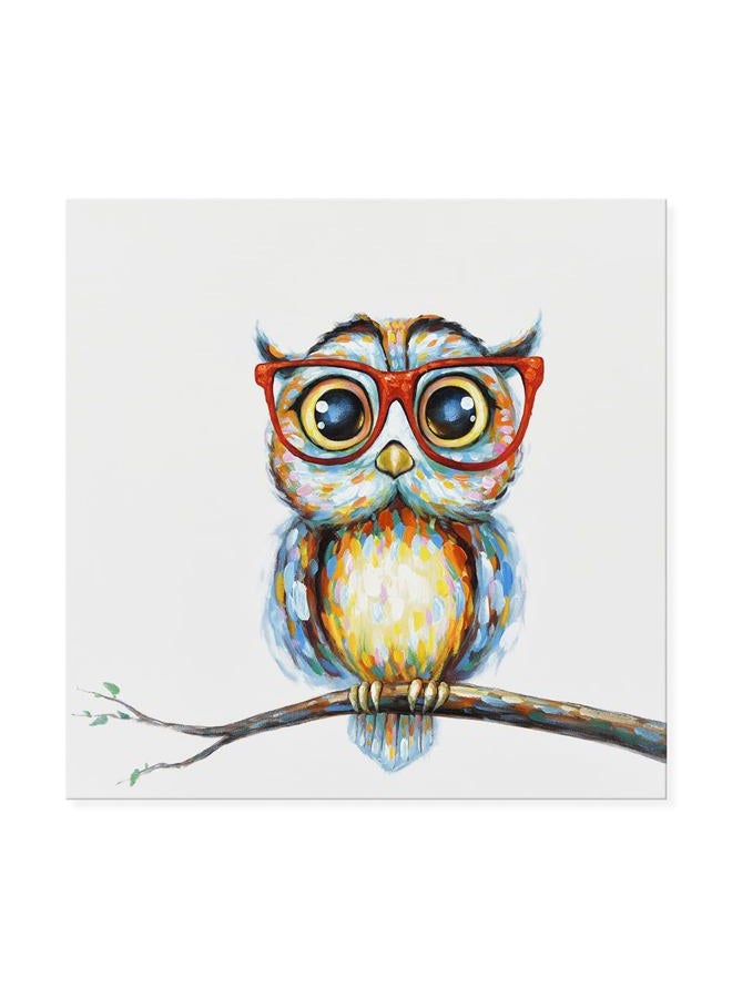 JAPO ART Owl with Glasses Funny Animal Picture Canvas Wall Art Hand Painted Decor Oil Painting Stretched Framed Artwork for Home Bedroom Living Room Decoration(24" x 24", Mrs Owl) - Image 1