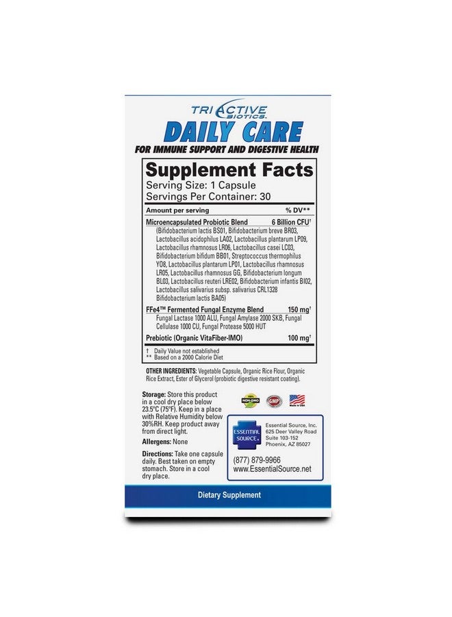 إسينشال سورس Essential Source TriActive Biotics Daily Care - مزيج من البروبيوتيك والبريبايوتيك مع 6 مليار وحدة تشكيل مستعمرة - مكمل غذائي يحتوي على إنزيمات هضمية للرجال والنساء - يساعد في دعم صحة الأمعاء والدفاع المناعي - 30 كبسولة - Image 2